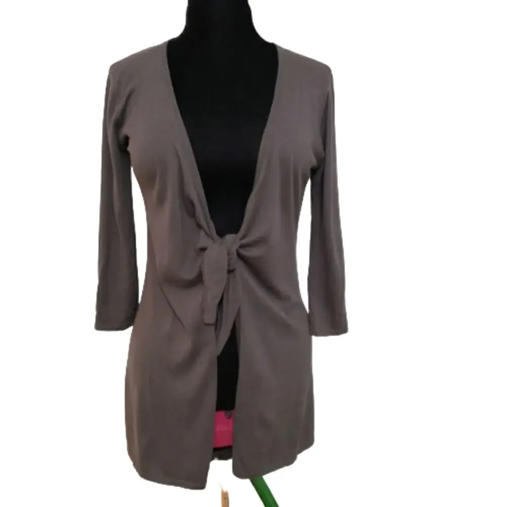 Cabi Cotton Tie Knot Cotton Knit Long Sleeve Gray Cardigan‎ Small